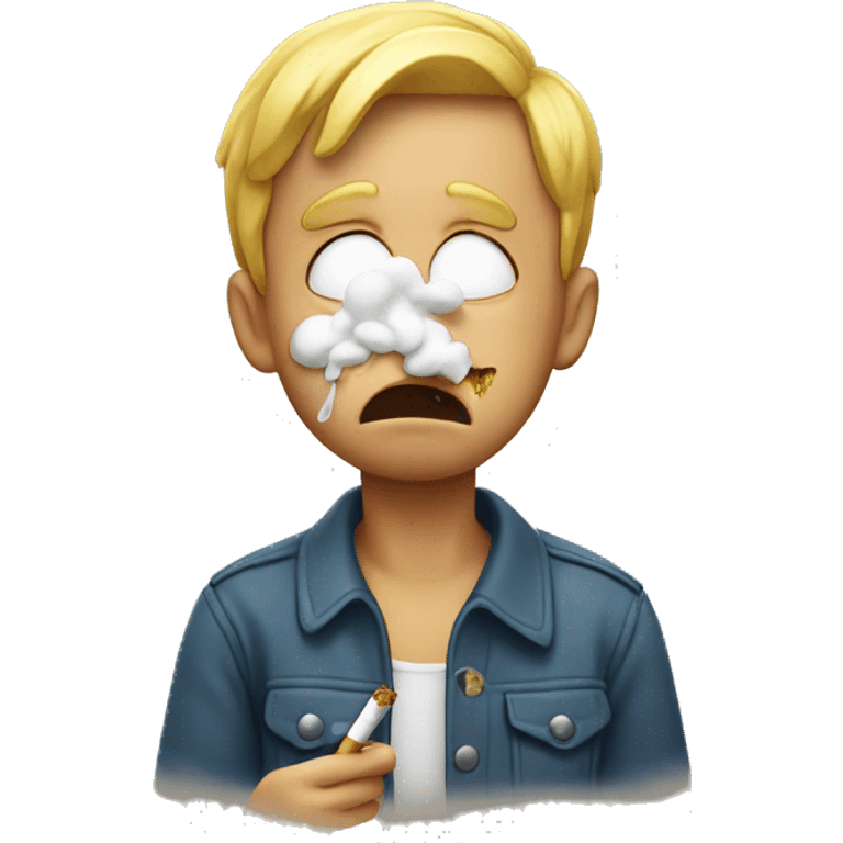 A crying emoji with cigarette in hand emoji