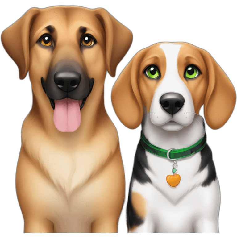 A cute german shepherd with green eyes and a cute beagle with very bright blue eyes ready for thanksgiving emoji