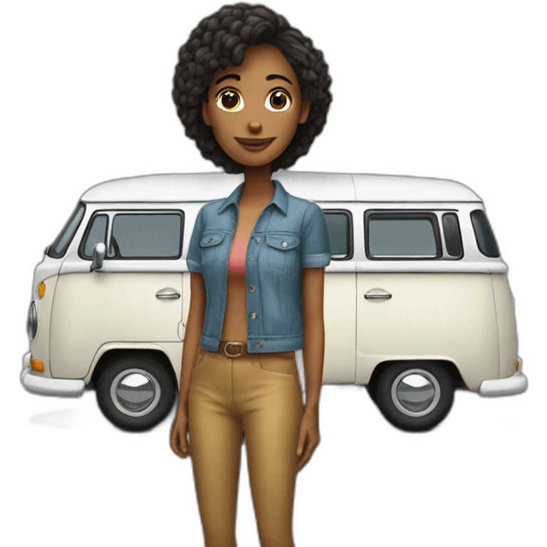 Cool woman with a Volkswagen camper van emoji