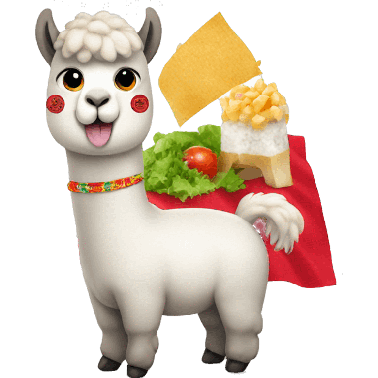 alpaca eating ceviche and peru flag emoji