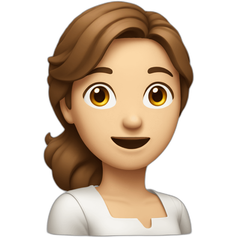 Brown haired woman shrugging on one shoulder with tilted head, closed eyes and Big smile with closed mouth emoji