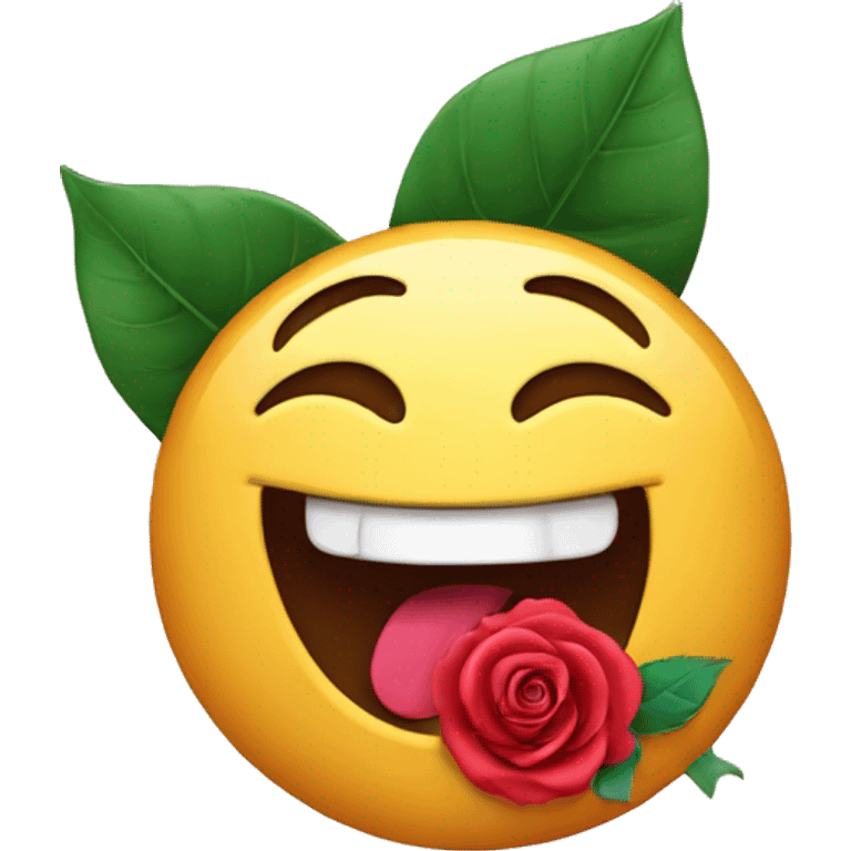 Smile face with rose in mouth emoji