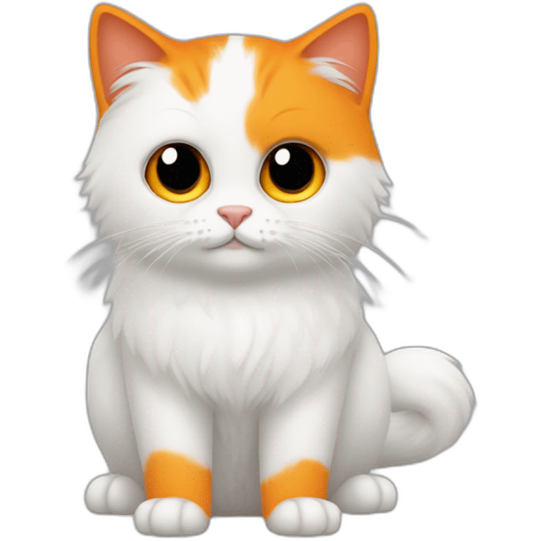 hazme un gato blanco peludo con manchas naranja, ojos amarillos emoji