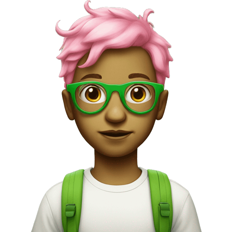 Boy with pink hair wearing green glasses and has two lollipop-like antennas on his head emoji