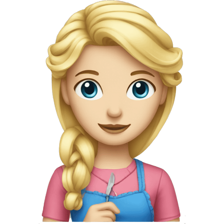 blonde girl with blue eyes sewing emoji