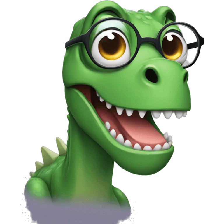 Crying dinosaur with glasses emoji