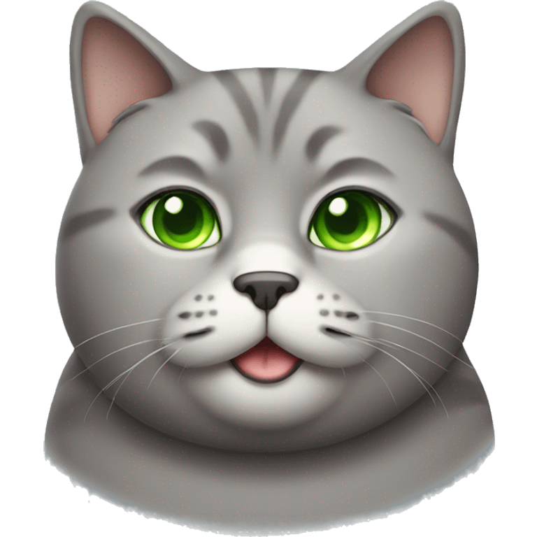 grey fat cat, looking cute and round, green eyes emoji