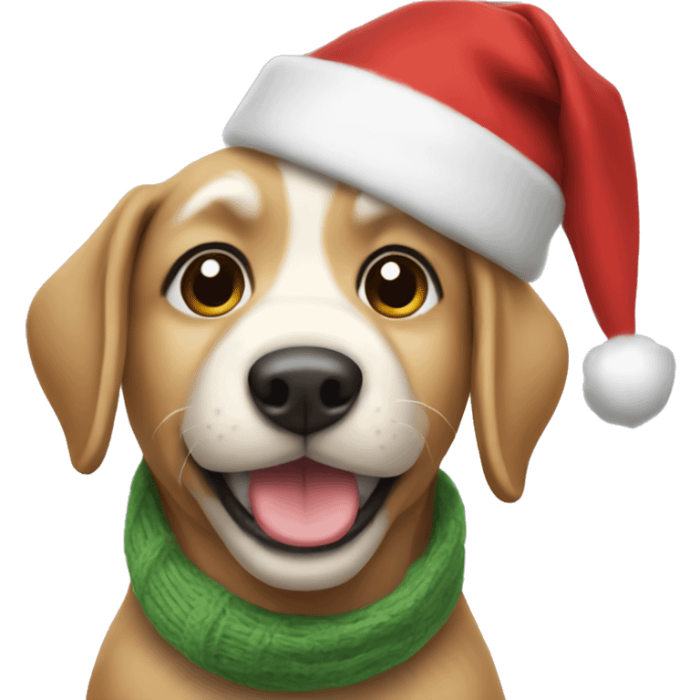 Dog wearing a christmas hat and scarf emoji