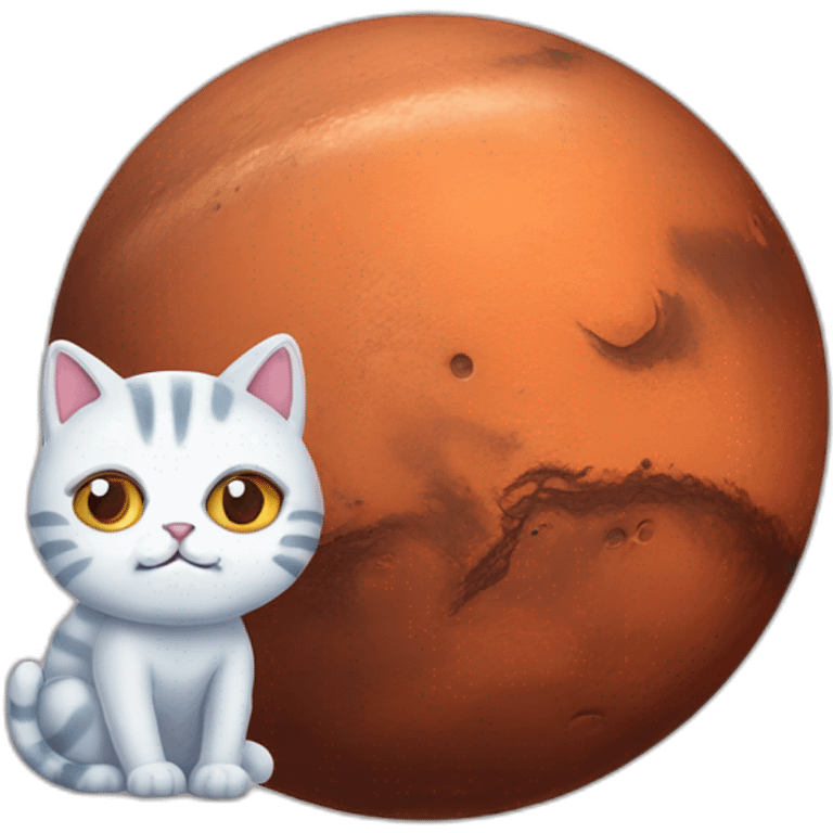 planet Mars with a cartoon sleepy cat face emoji