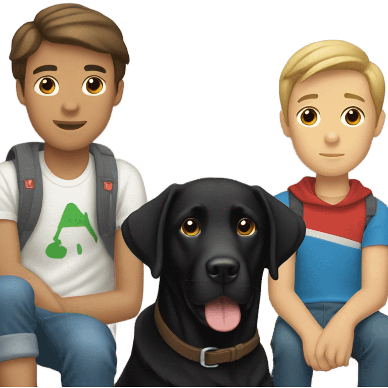 Black lab with two white teenage boys with brown hair  emoji