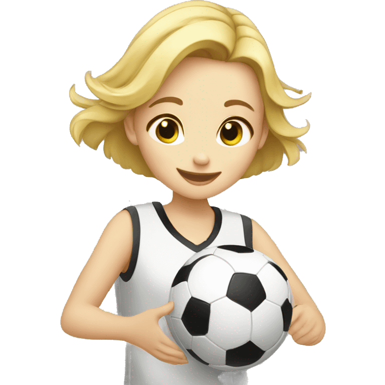 blond girl doing keepy uppies with a soccerball emoji