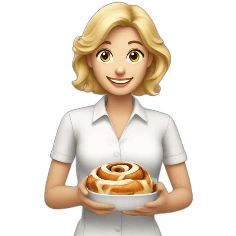 happy blonde woman holding cinnamon roll emoji