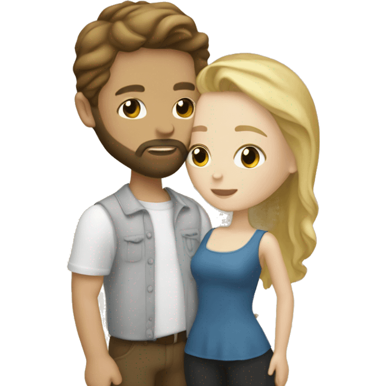 Brown haired white boy with beard and blonde white girl kissing  emoji