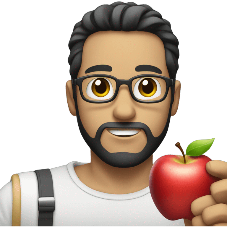 A white man with black hair holding a giftcard of apple and an iphone emoji