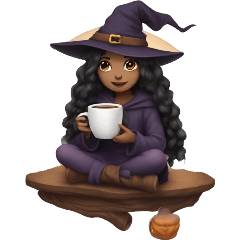 Cozy cute little witch with coffee  emoji