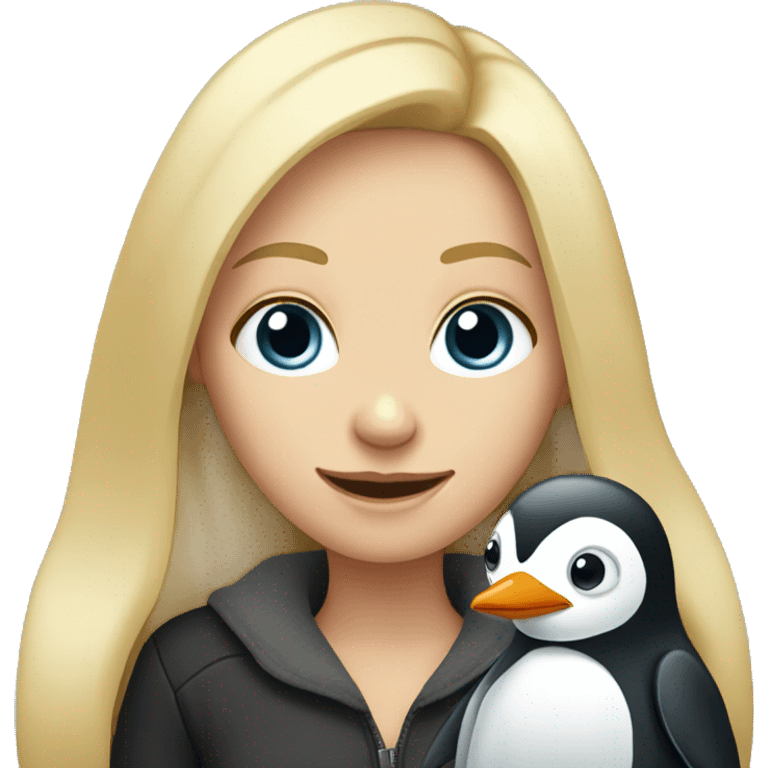 Blonde girl holding penguin  emoji