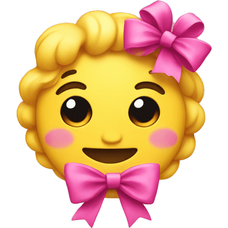 Yellow emoji with a pink bow  emoji