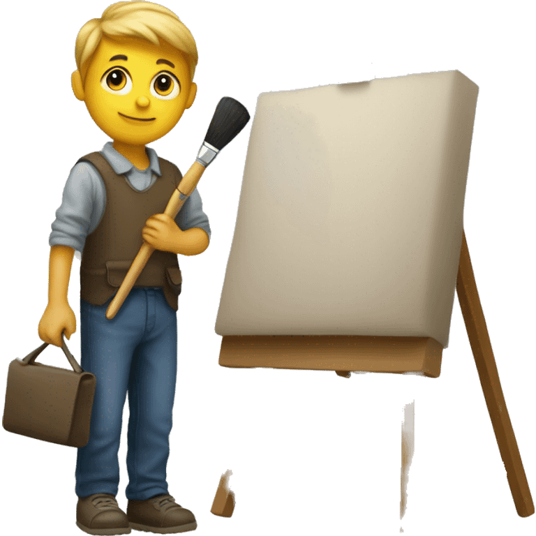 boy holds little brush, an easel emoji