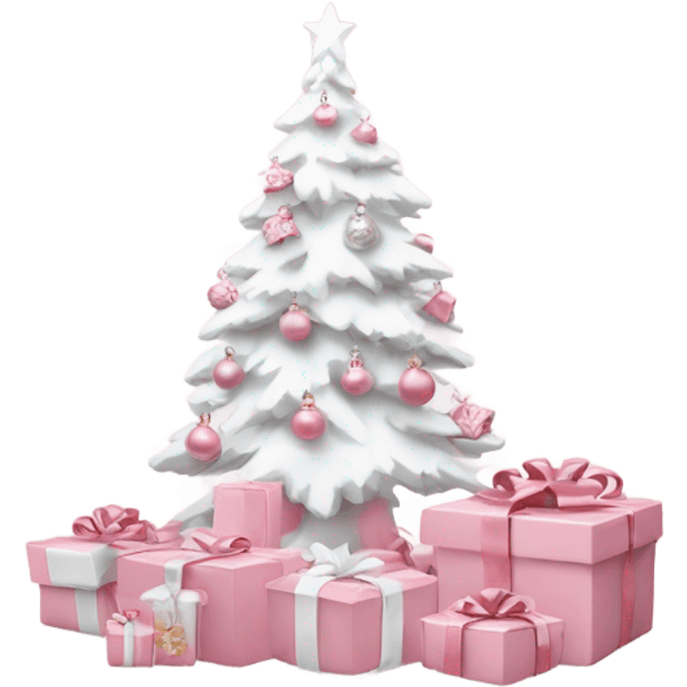 Light pink Christmas gifts under a white Christmas tree  emoji