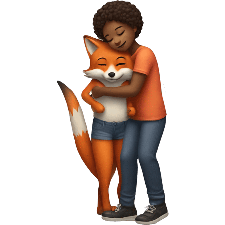 The girl hugs the fox emoji