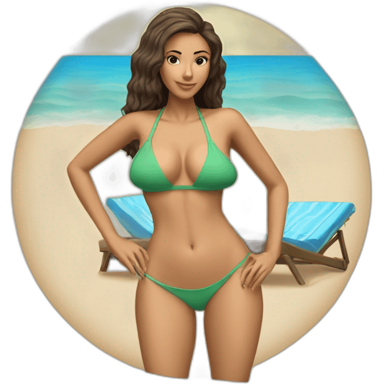 Slim-fit Caucasian woman bikini pose (beach body) bed emoji