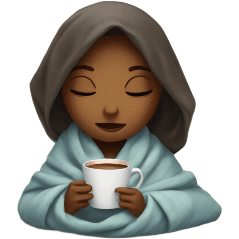 girl inside a blanket sipping coffee eyes closed emoji