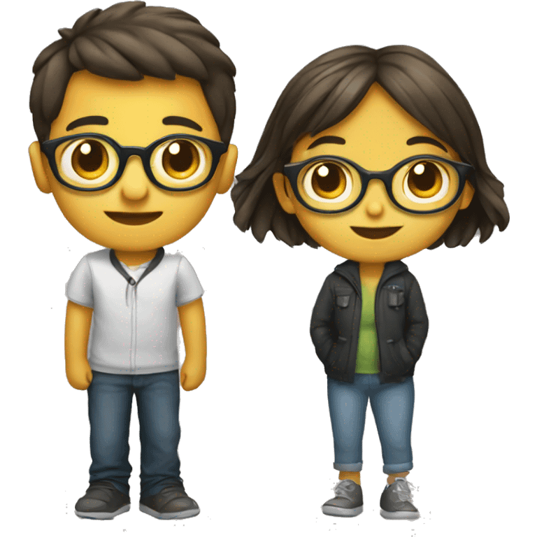 niño y niña con lentes emoji