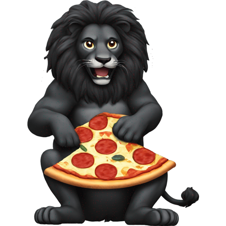 Black lion eating pizza emoji