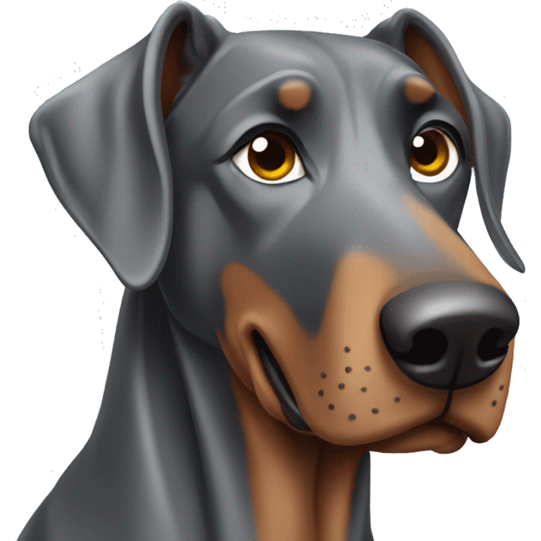 Grey doberman with floppy years cartoon like emoji