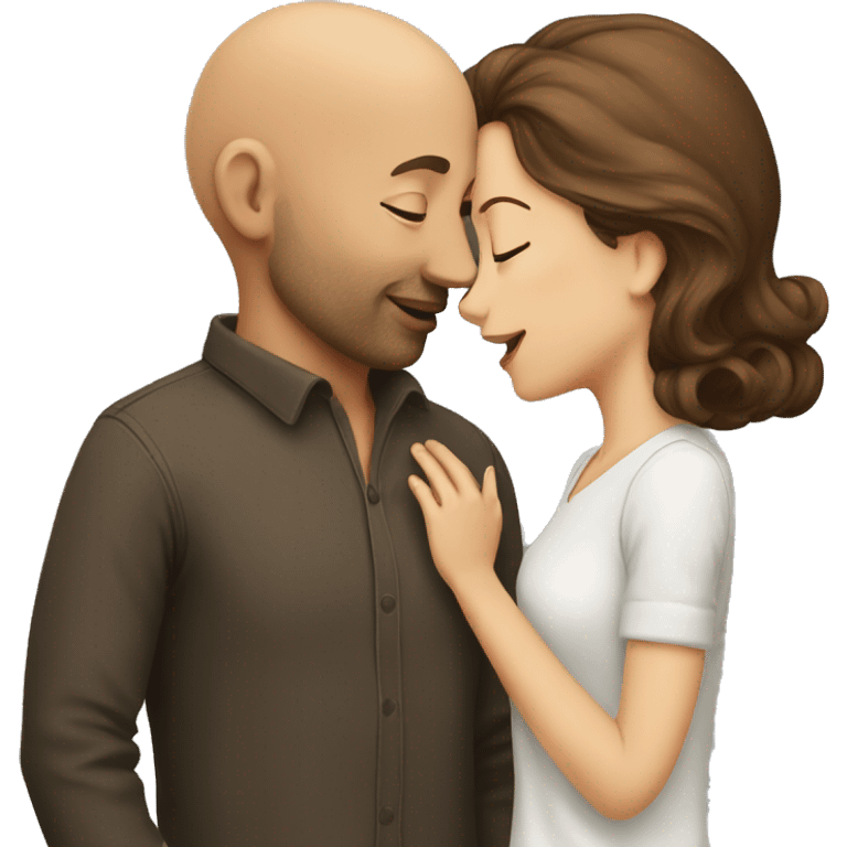 Bald man kissing brown haired girl emoji