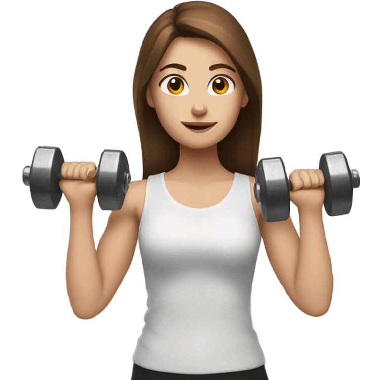 White girl with brown hair holding dumbbells  emoji