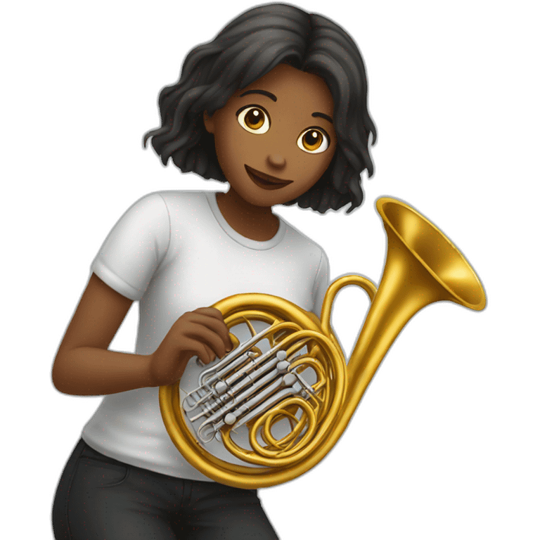 Girl playing a French horn emoji