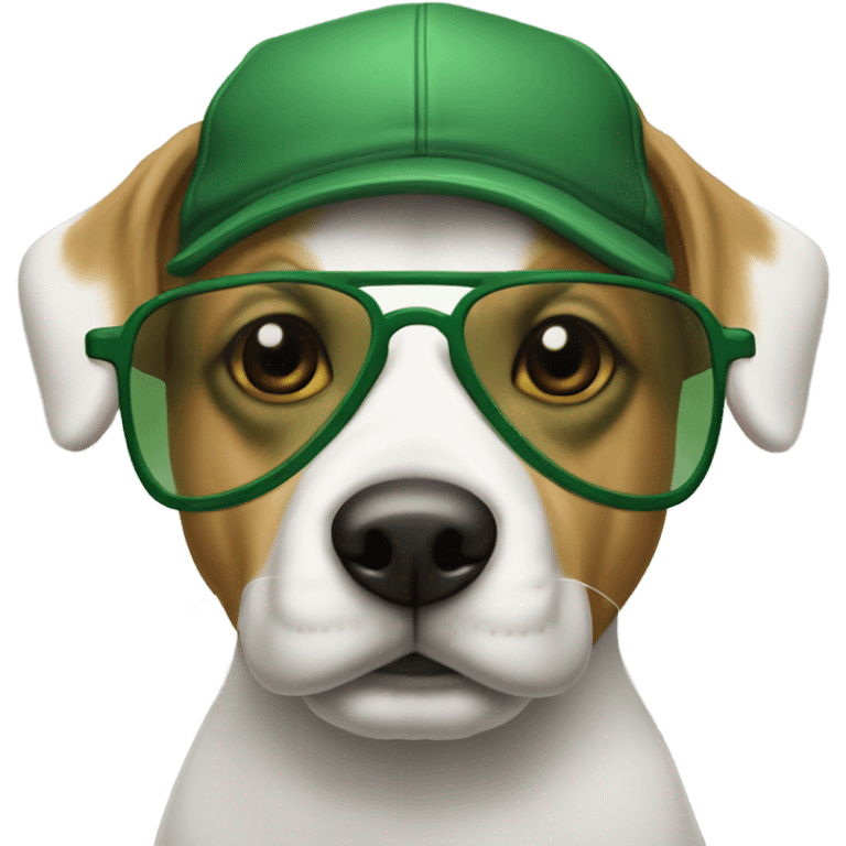 perro con botas y gorra verde y lentes de sol blancos emoji