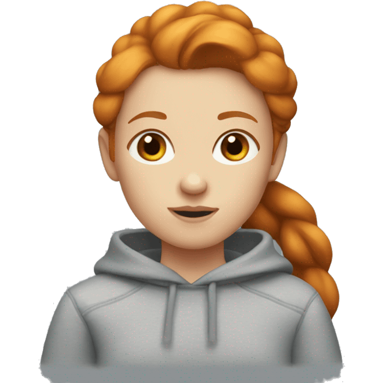 Ginger girl with a sweatshirt on brown eyes and a ponytail  emoji