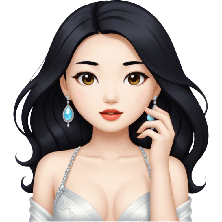 gorgeous Asian girl with long black hair, white skin, and a beautiful body  . Glamorous body  emoji