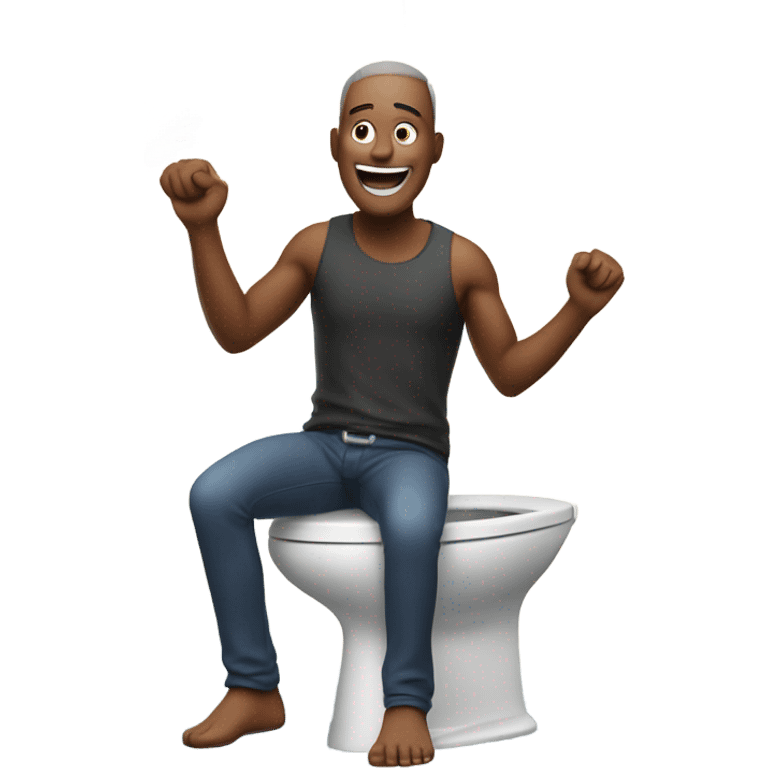 man standing on a toilet, celebrating with fireworks emoji