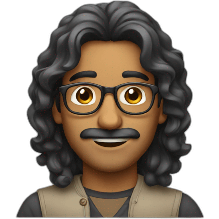 Indian guy with a long wavy hairs and wearing a glasses emoji