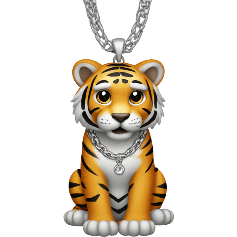 Tiger wearing a silver chain necklace  emoji