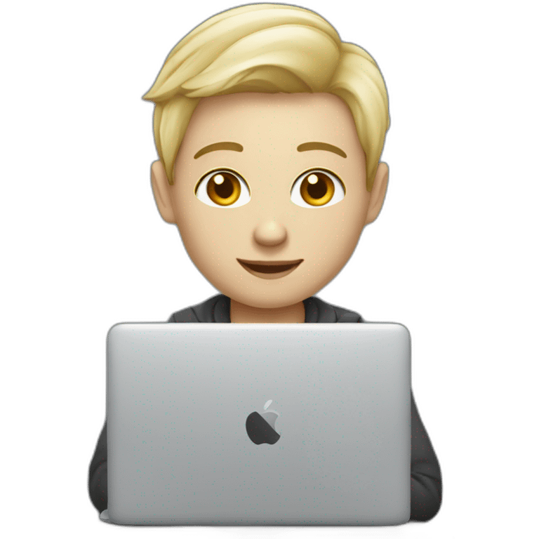 a white skinned young entrepreneur sitting using macbook emoji