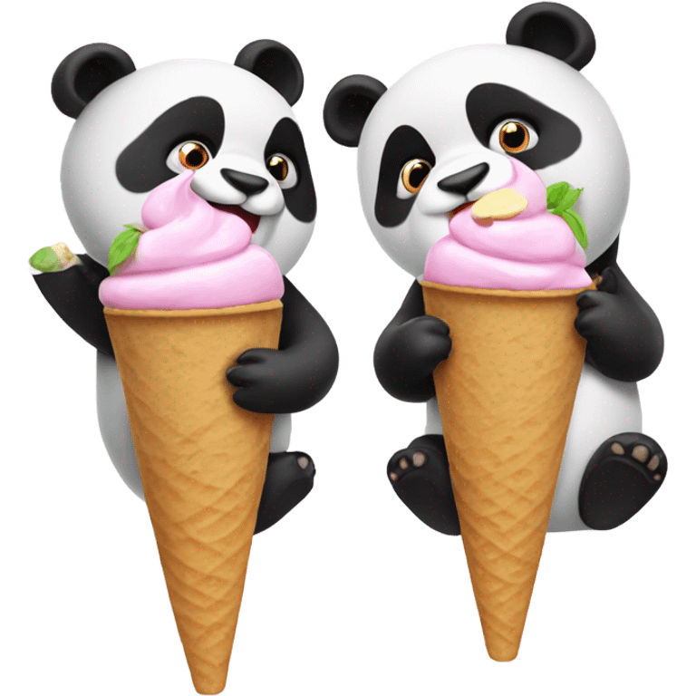 2 pandas eating ice cream emoji