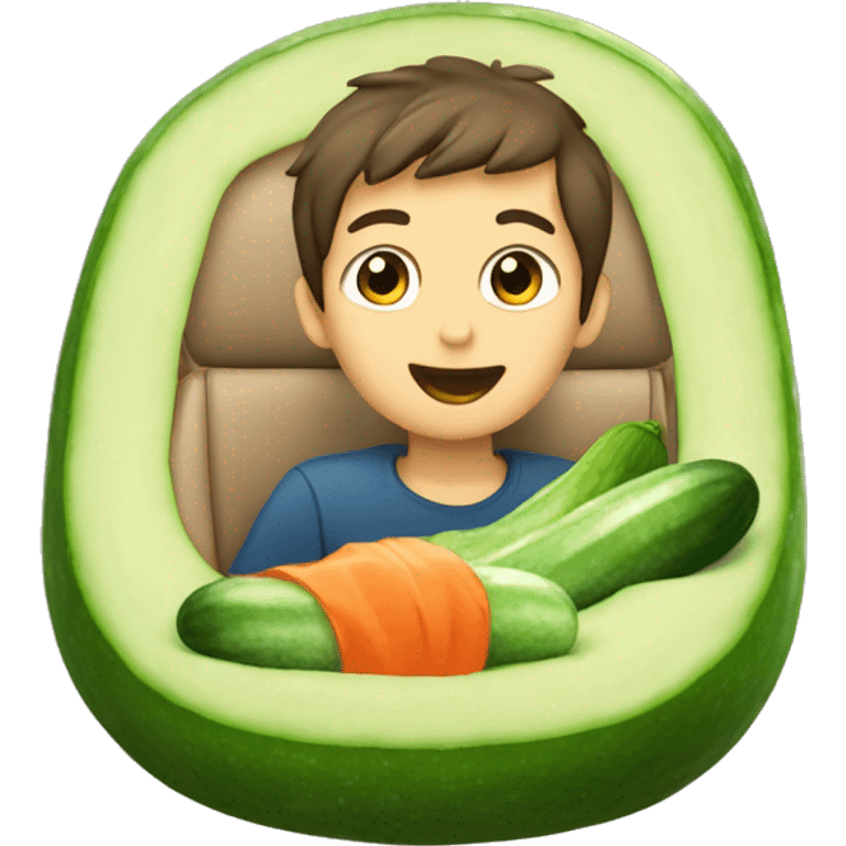 boy in car looking up with cucumber mouth  emoji