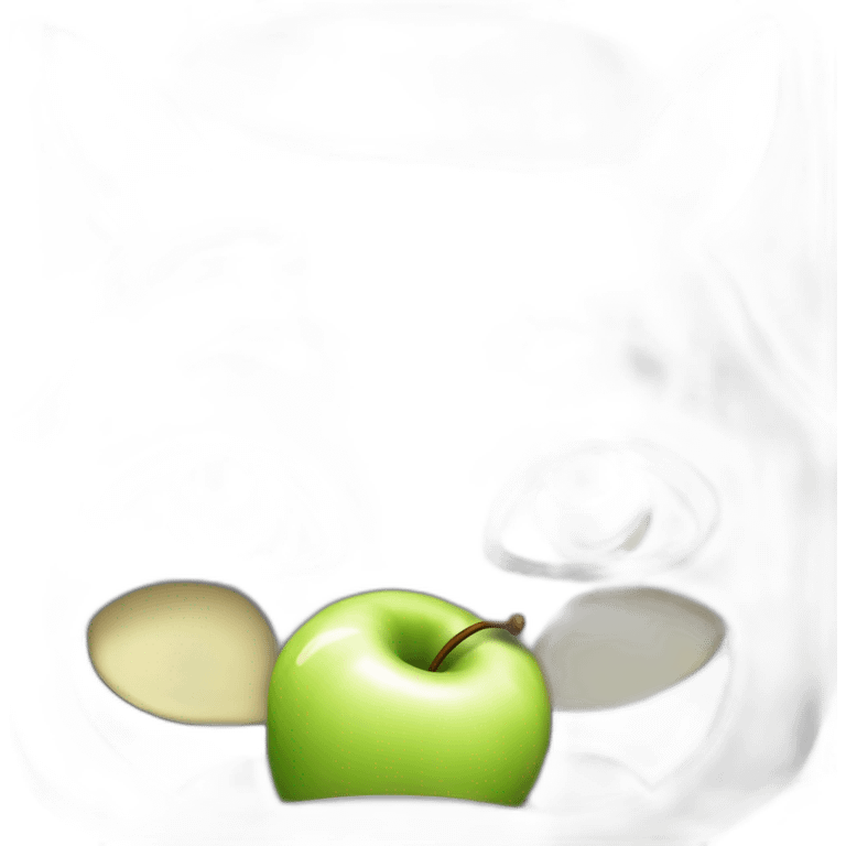 nondescript person, apples for eyes, huge mouth, ears, black and white emoji