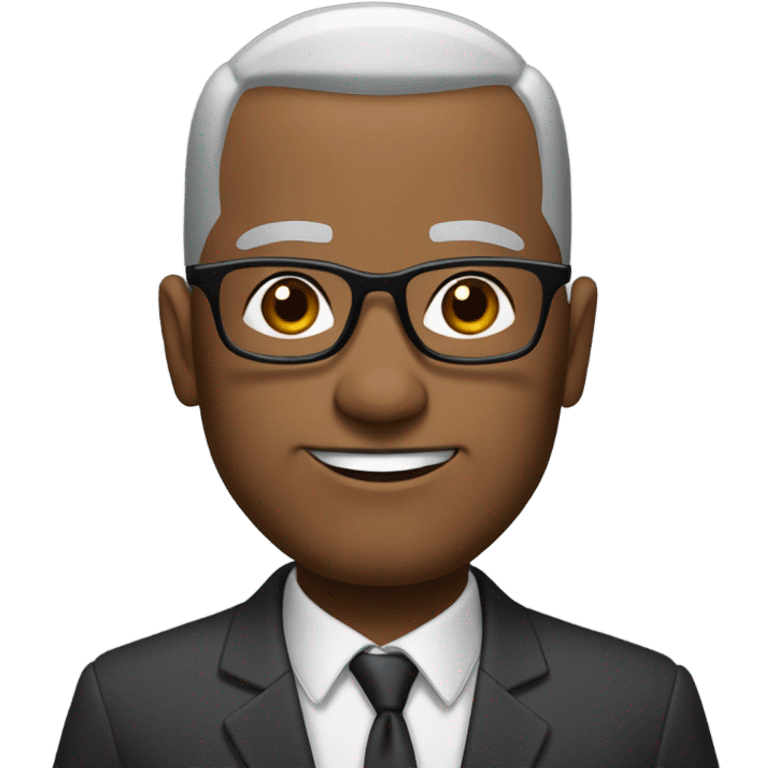 Dwayne Hunter  with small round face and suit and glasses and buzz cut and small black eyes and small gray beard and small black eyes and wrinkled forehead emoji