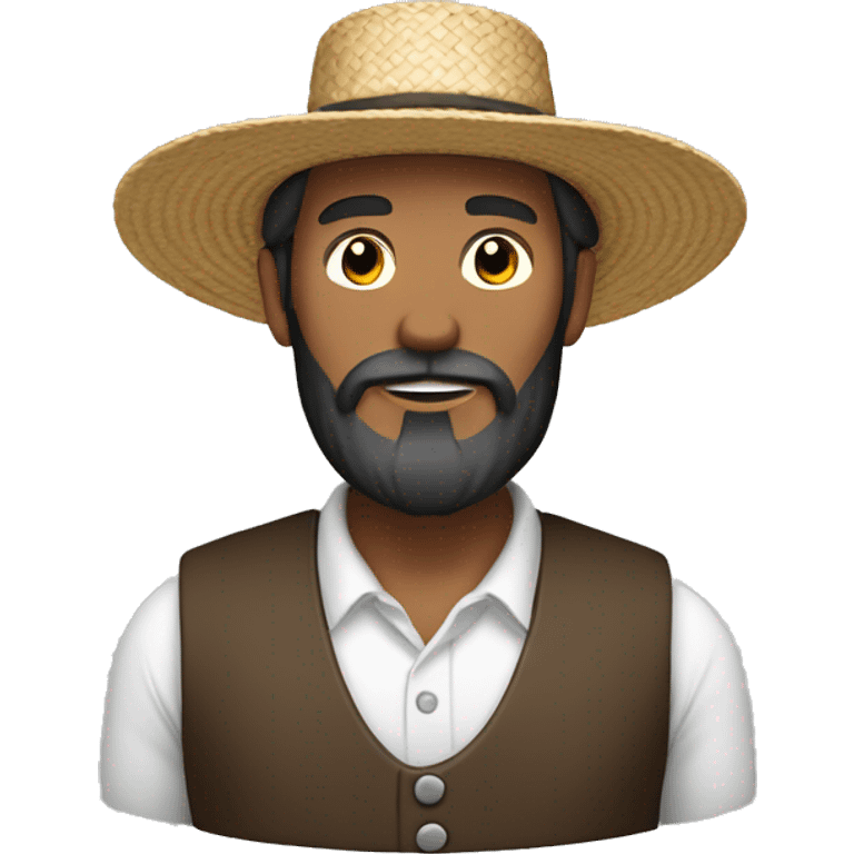 Amish man white with brown straw hat building a building with beard with no mustache emoji