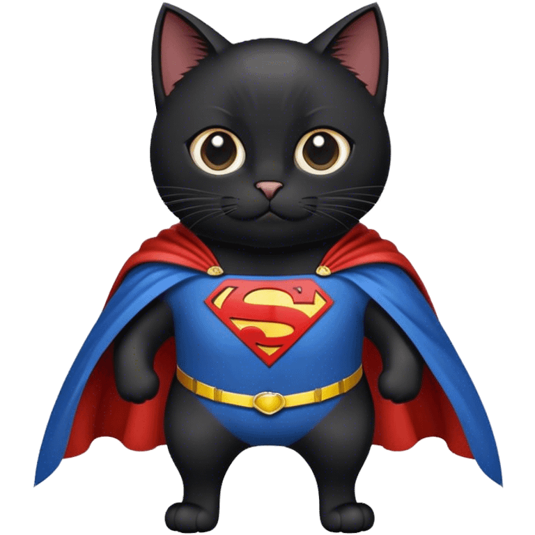 Black cat with a superman cape flying  emoji