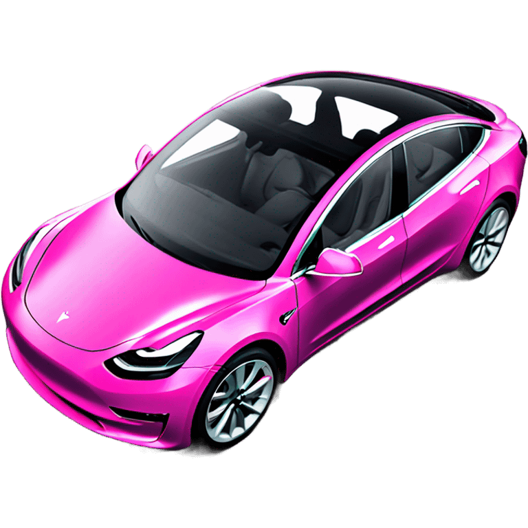 intensely pink Tesla Model 3, captured from the front view. emoji