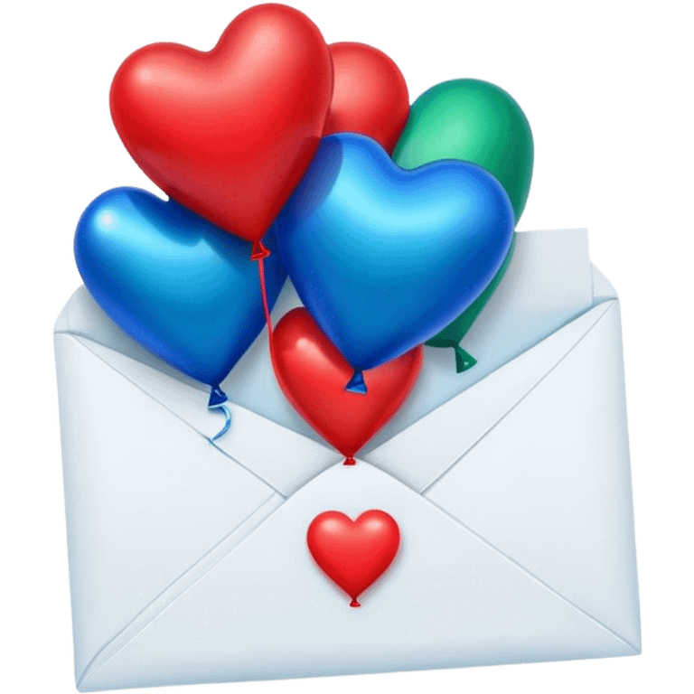 deep green love letter, three metallic blue heart-shaped balloons  emoji