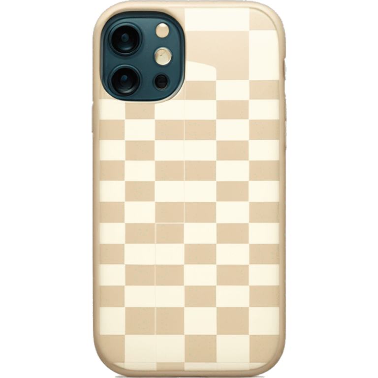 white iPhone 14 with beige checkered case emoji