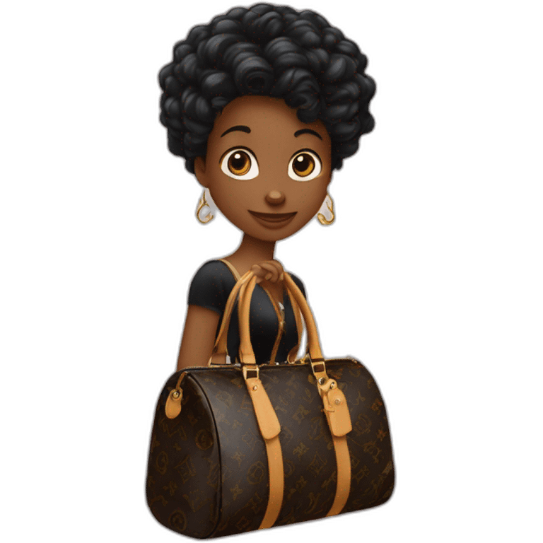 Une sirène noire au cheveux dorés sur un hippocampe avec un sac luis vuitton emoji