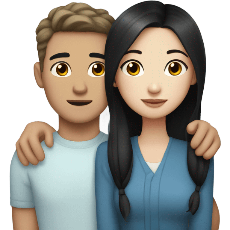 Light skin Asian man and black haired white freckles and blue eyes girl hugging  emoji